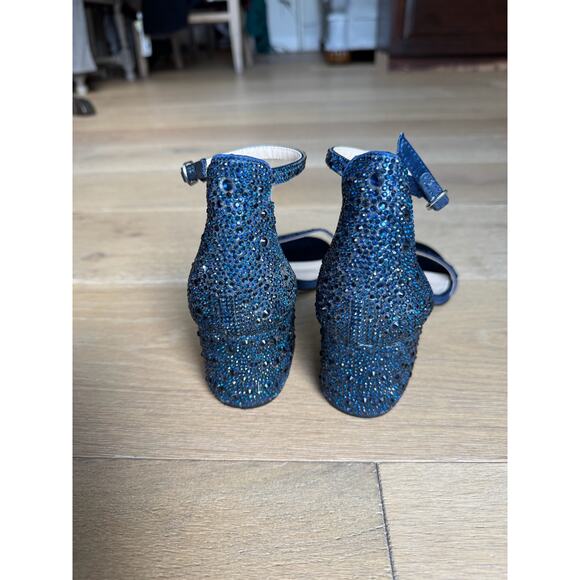 Betsy Johnson Mari Heels Sz 8 Blue Sparkly Strappy Open Toe Evening Shoes - Picture 3 of 10